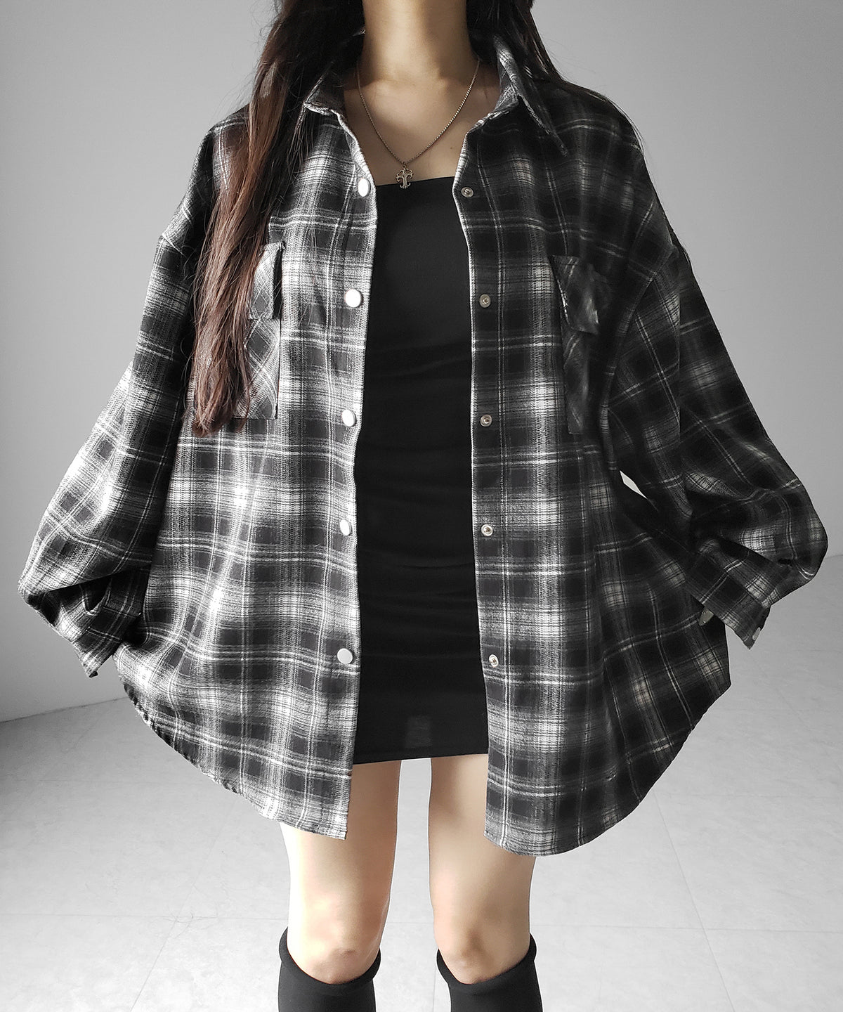ブラックチェックオーバーフランネルシャツ / black check over flannel shirts