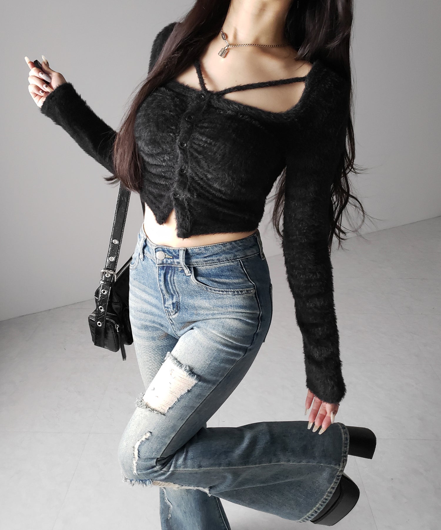 クラッシュダメージヴィンテージフレアデニム / crush damage vintage flare denim