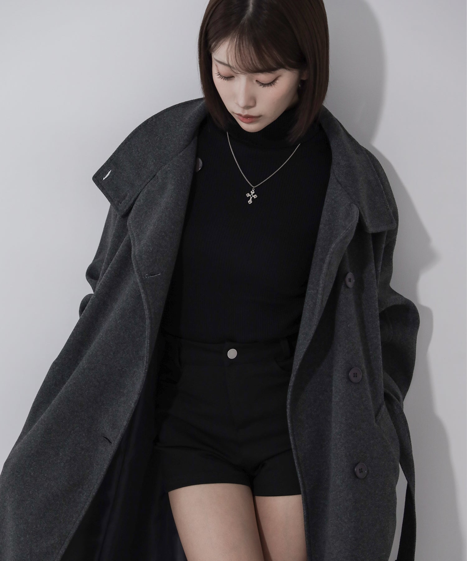 【 ウエストマークベルトSET 】2WAY スタンドカラーレディメルトントレンチロングコート / 2WAY stand collar lady melton trench long coat
