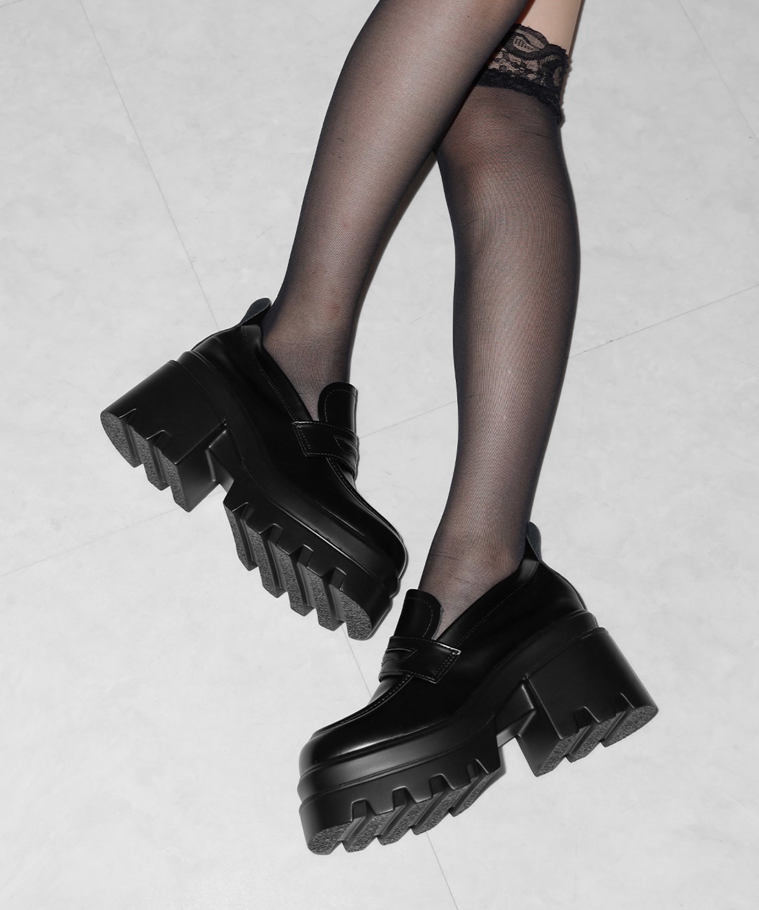 厚底チャンキーヒールコインローファー/platform chunky heel coin loafers