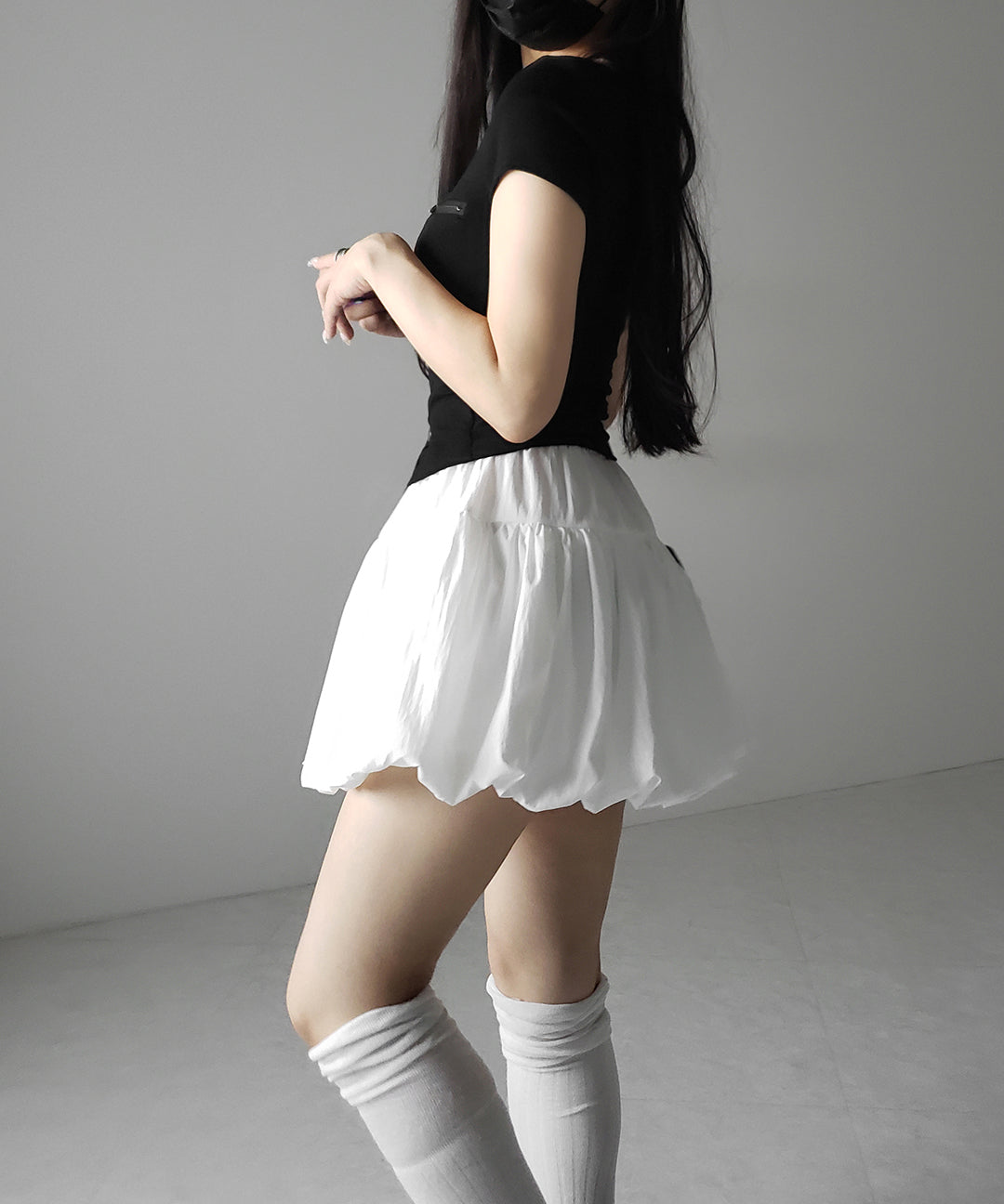 【 2color /インパン裏地付き 】ティアードコットンバルーンミニスカート / tiered cotton balloon mini skirt