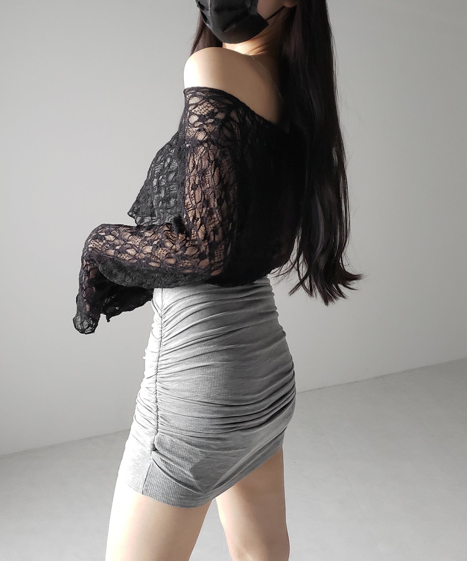 【 2color 】サイドシャーリングタイトリブミニワンピース / side shirring tight rib mini onepiece