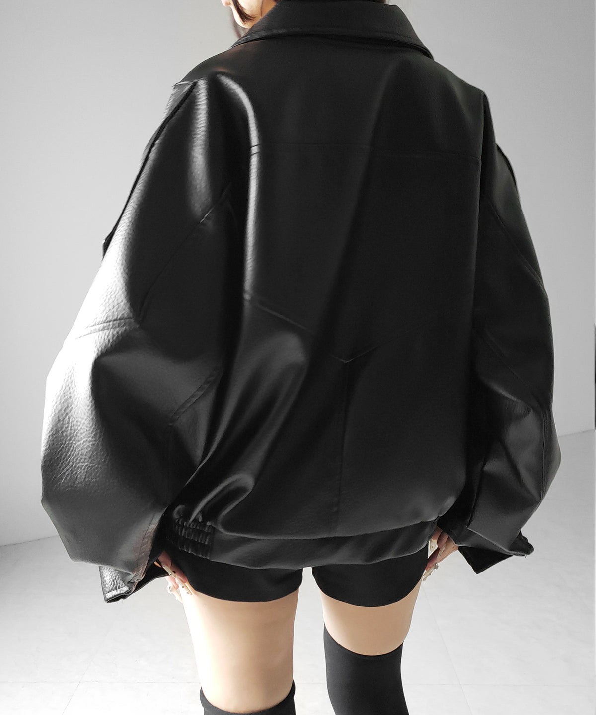 ヴィンテージフェイクレザースタンドカラージップアップブルゾン / 2WAY vintage fake leather stand collar zipup blouson