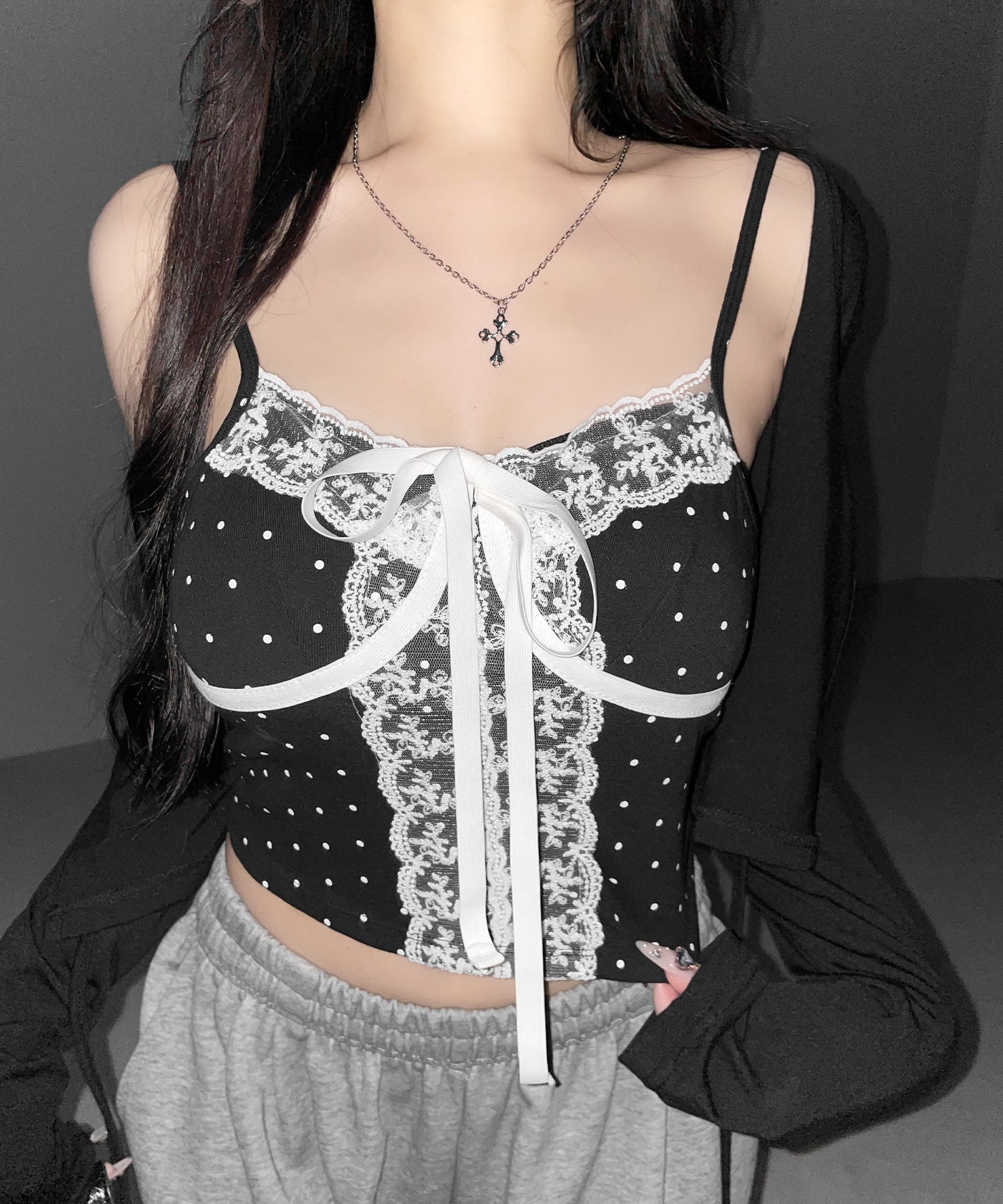 レースドッキングドットリボンキャミソール / lace dockimg dot ribbon camisole