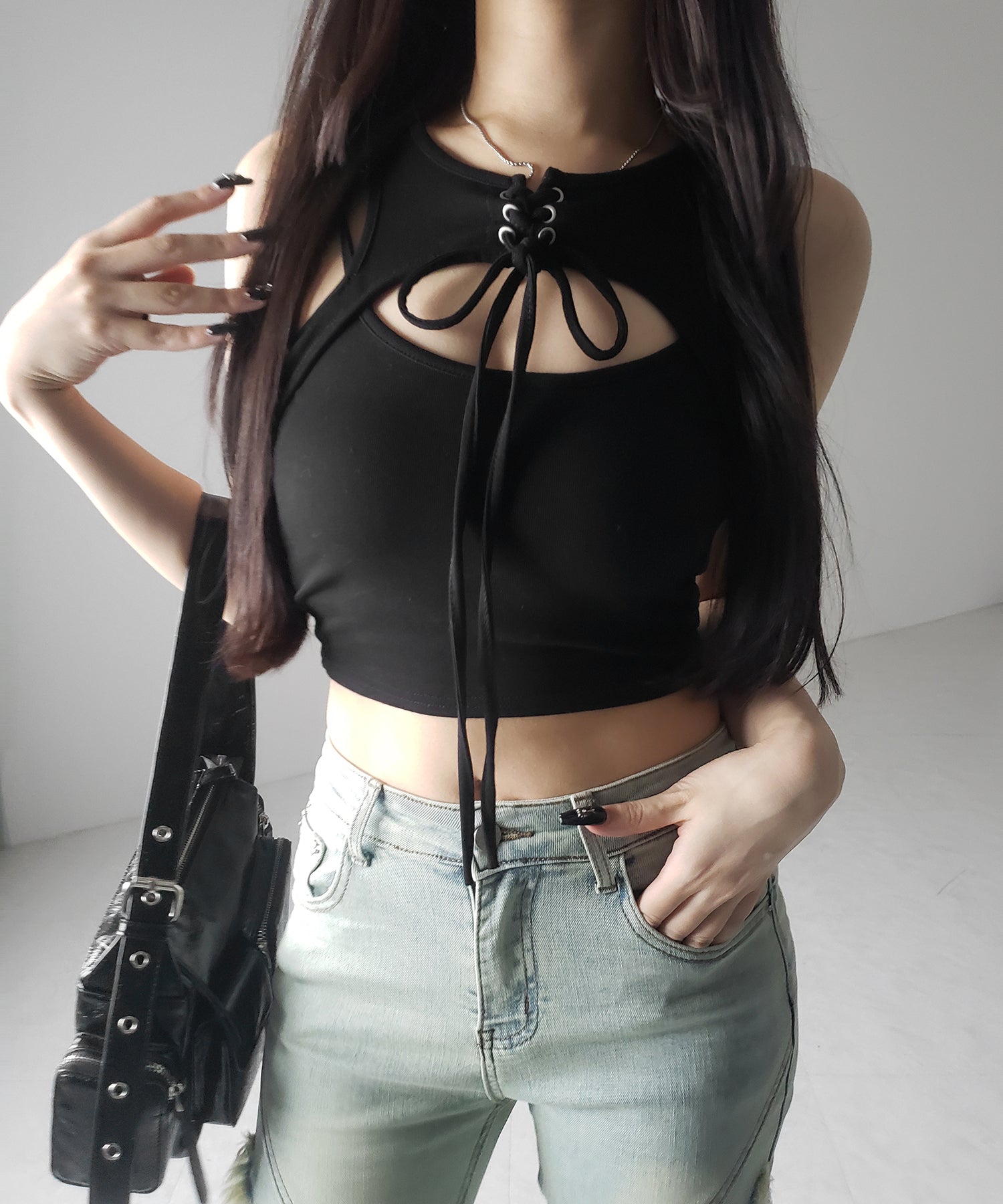 フリンジデザインヴィンテージライクストレッチフレアデニム / fringe design vintage-like stretch flare denim