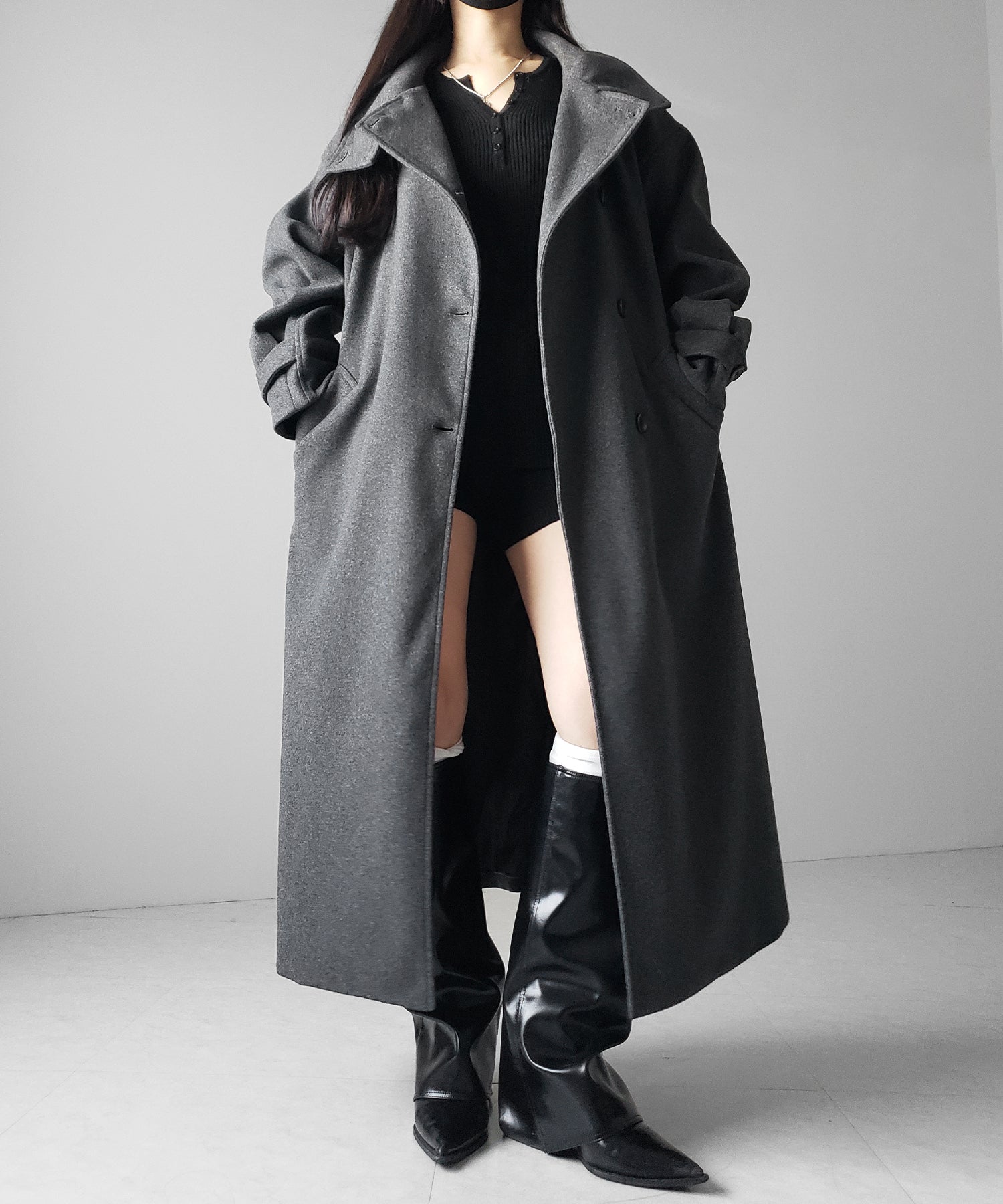 【 ウエストマークベルトSET 】2WAY スタンドカラーレディメルトントレンチロングコート / 2WAY stand collar lady melton trench long coat