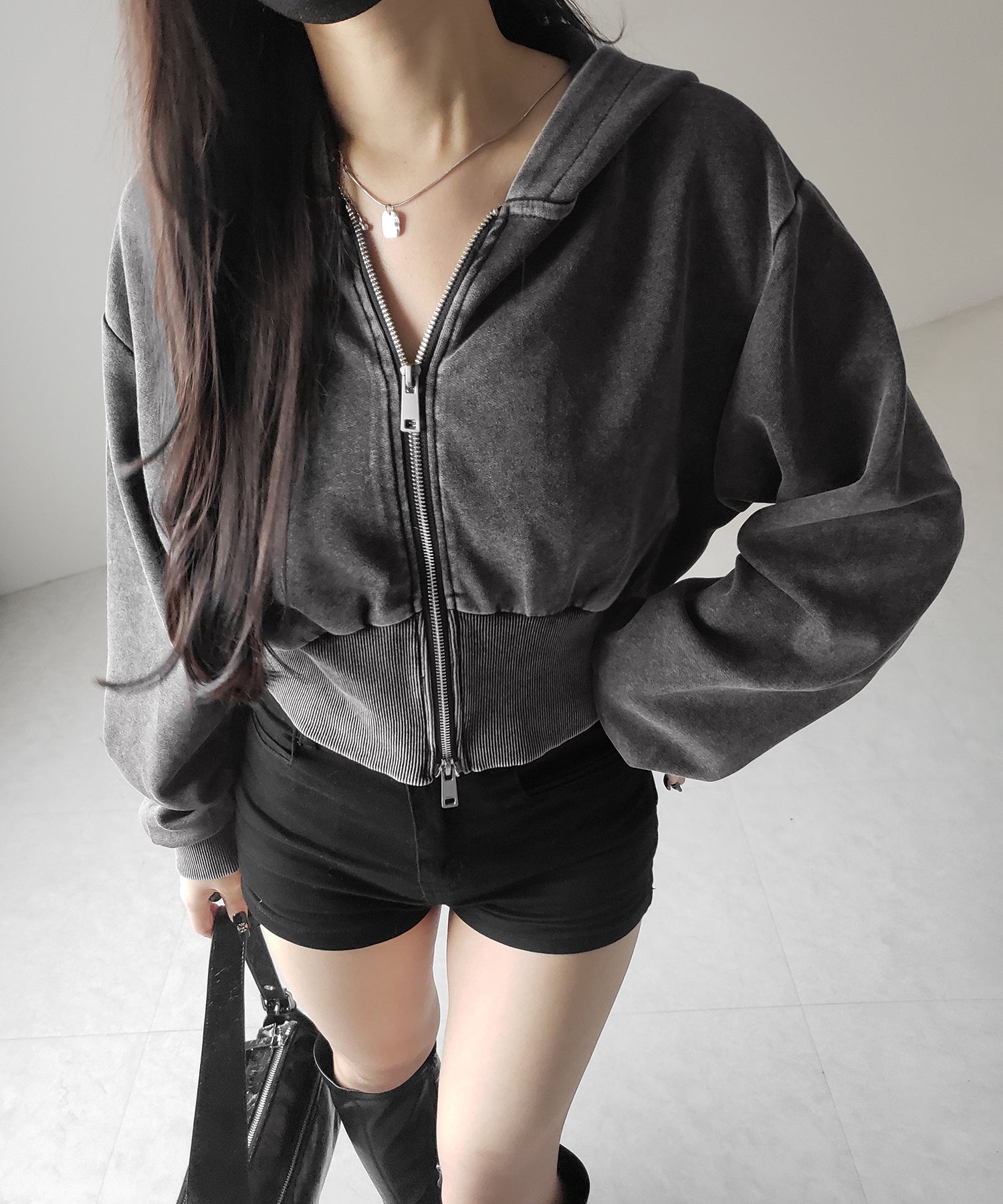 【 セットアップ 】ピグメントヴィンテージショートパーカー + ワイドパンツ SET / pigment vintage short hoodie + wide pants SET