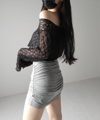 ダブルストラップリボンショートレースカーディガン /double strap ribbon short lace cardigan