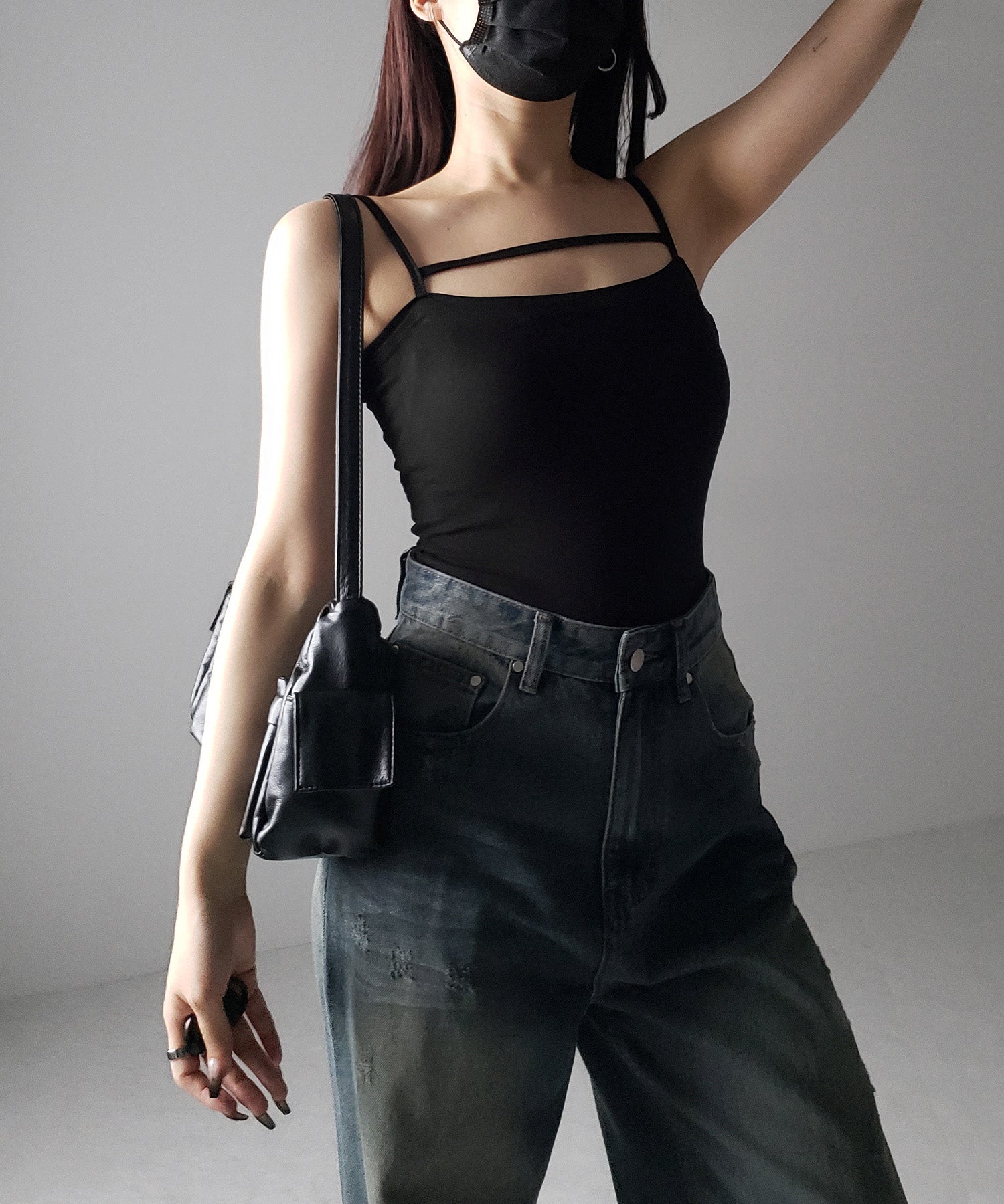 【 2color 】ラインストラップミニキャミワンピース / line strap mini cami onepiece