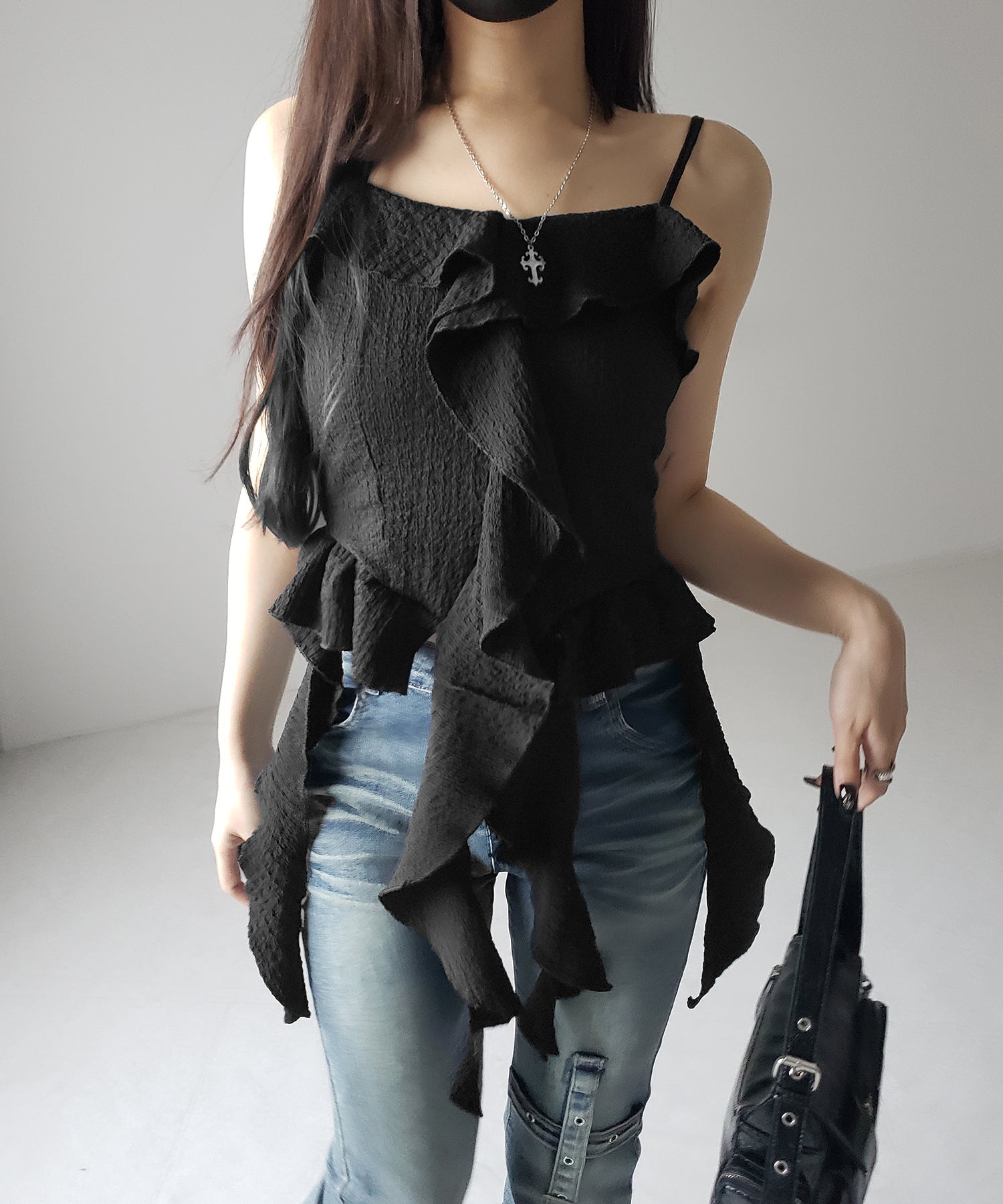 ラッフルフリルレイヤードビスチェキャミソール / ruffle frill layered bustier camisole