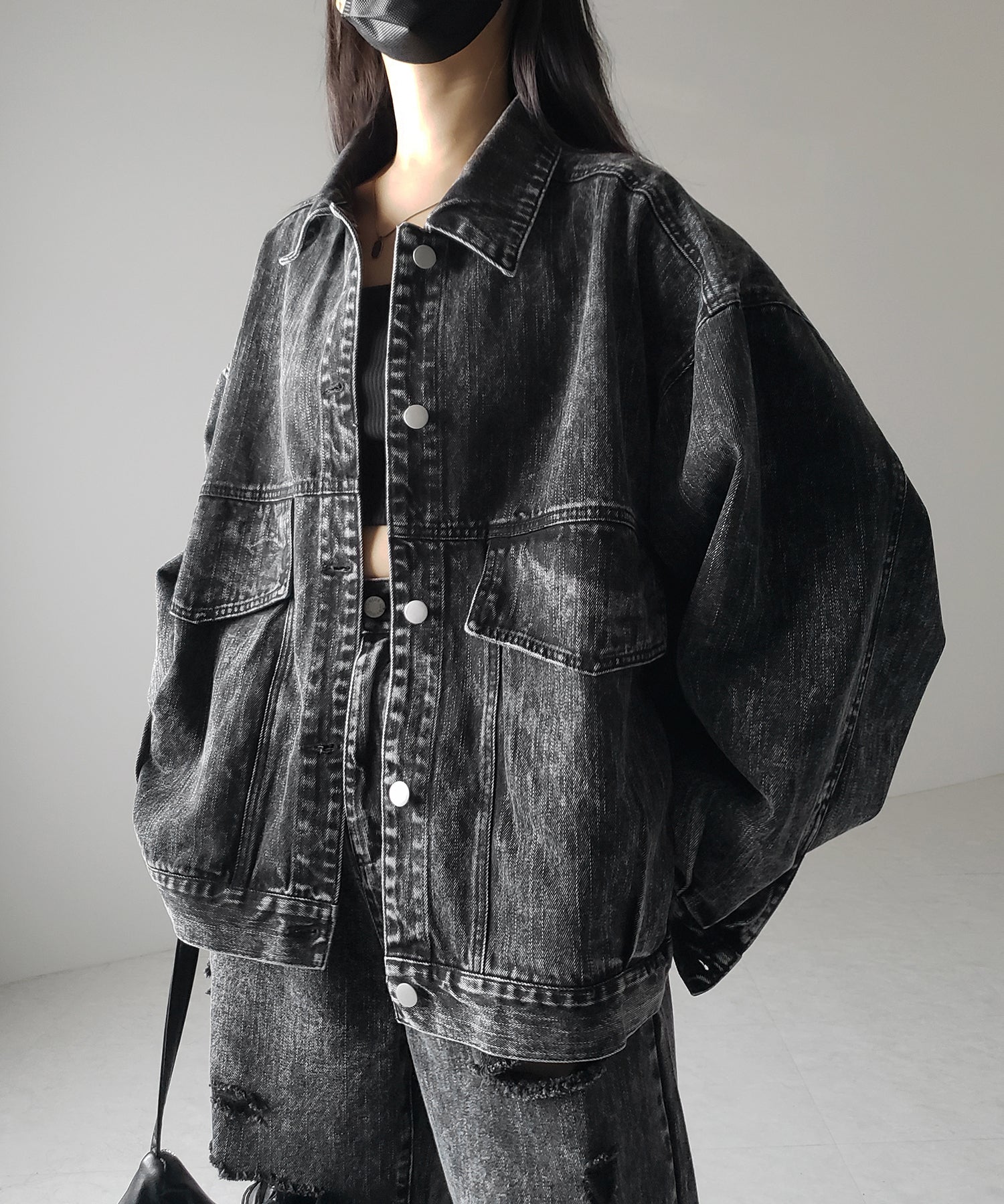 【 デニムセットアップ着用可能 】ヴィンテージケミカルブリーチタックダメージワイドデニム / vintage chemical bleach tuck damage wide denim