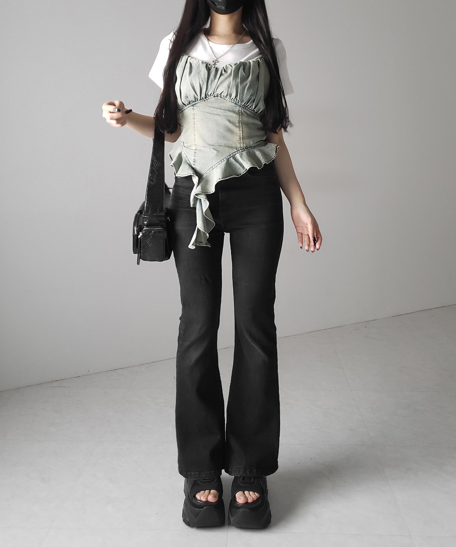 【 2点セット 】ヴィンテージデニムビスチェ & 半袖レイヤードTシャツセット / vintage denim bustier & short sleeve layered T-shirts set