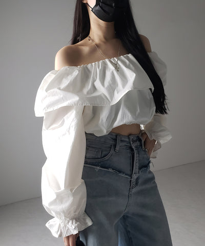 オフショルダーフリルショートブラウス /off shoulder frill short blouse