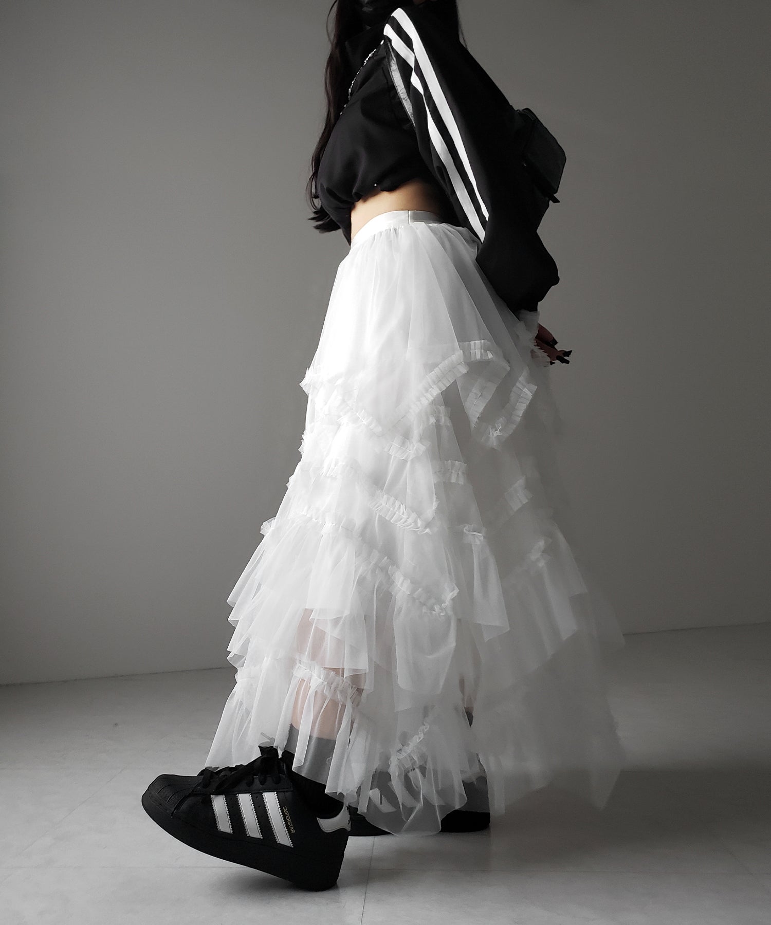 レイヤードボリュームフリルチュールスカート / layered volume frill tulle skirt
