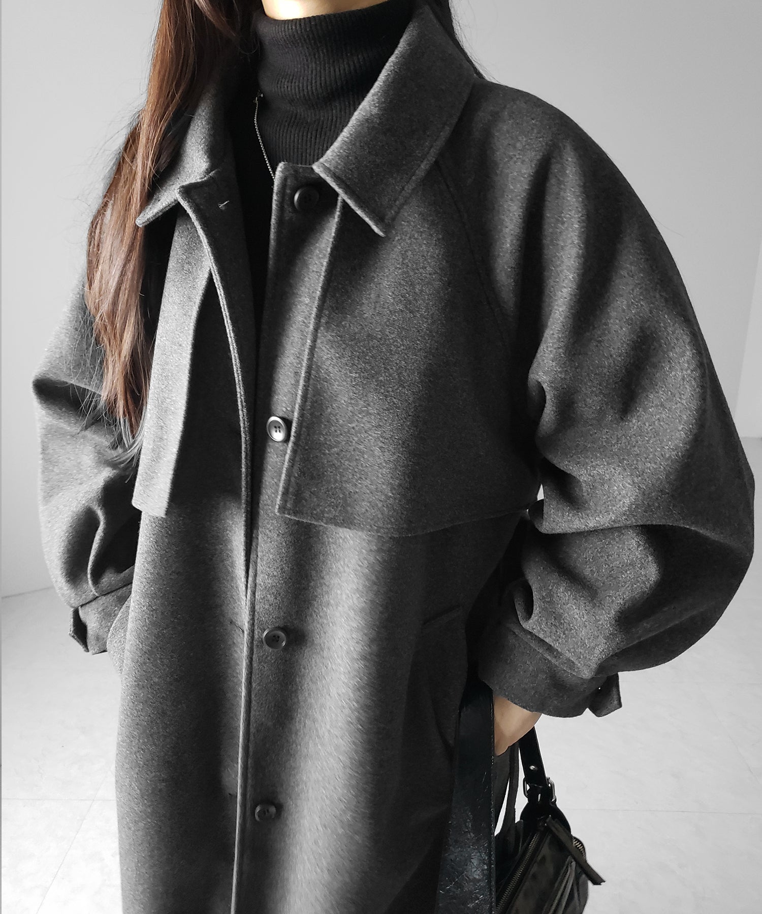 【 ウエストマークベルトSET 】2WAY ステンカラーレディメルトンロングコート / 2WAY soutien collar lady melton long coat