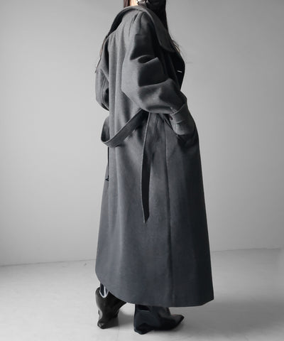 【 ウエストマークベルトSET 】2WAY スタンドカラーレディメルトントレンチロングコート / 2WAY stand collar lady melton trench long coat