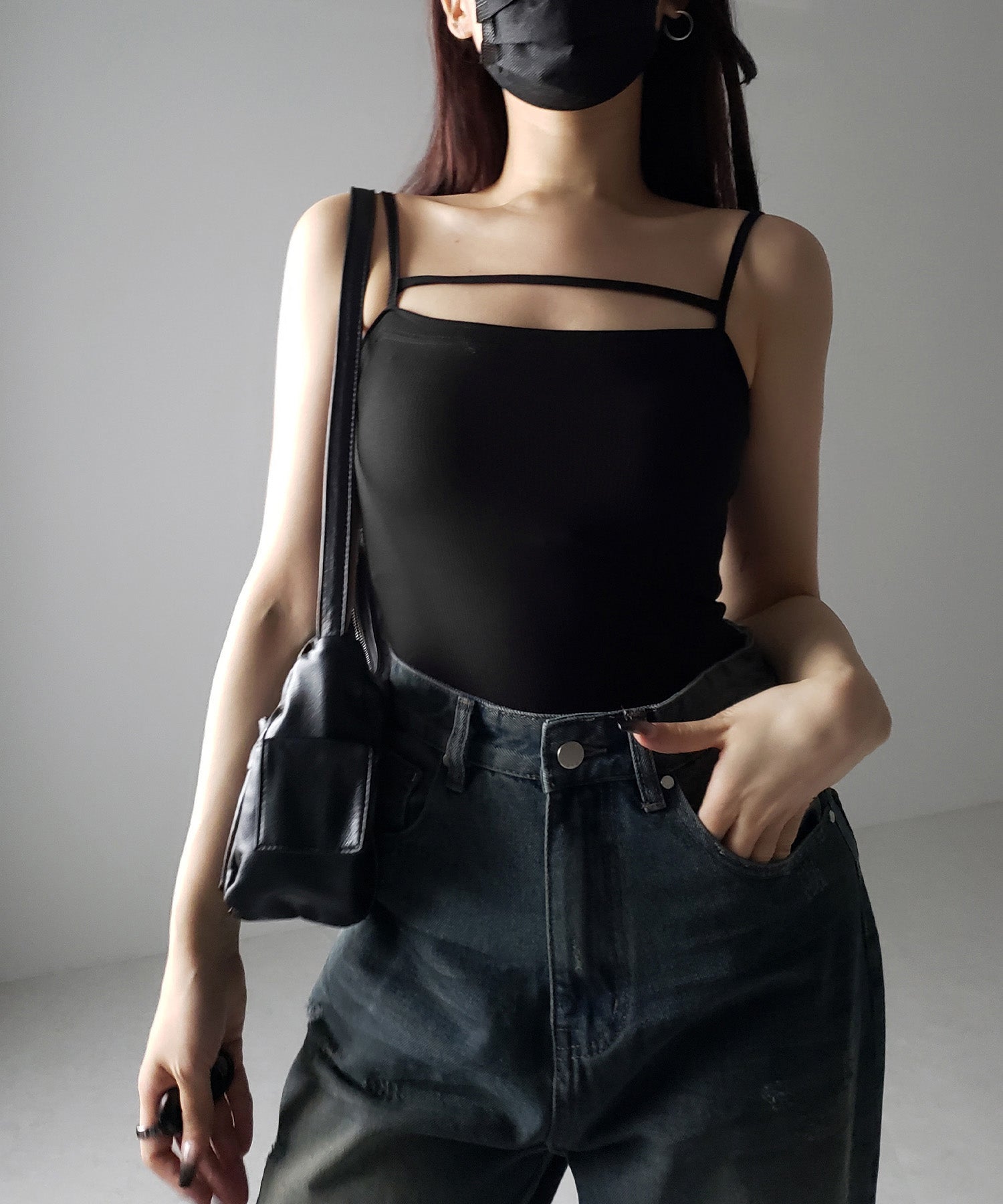 【 2color 】ラインストラップミニキャミワンピース / line strap mini cami onepiece