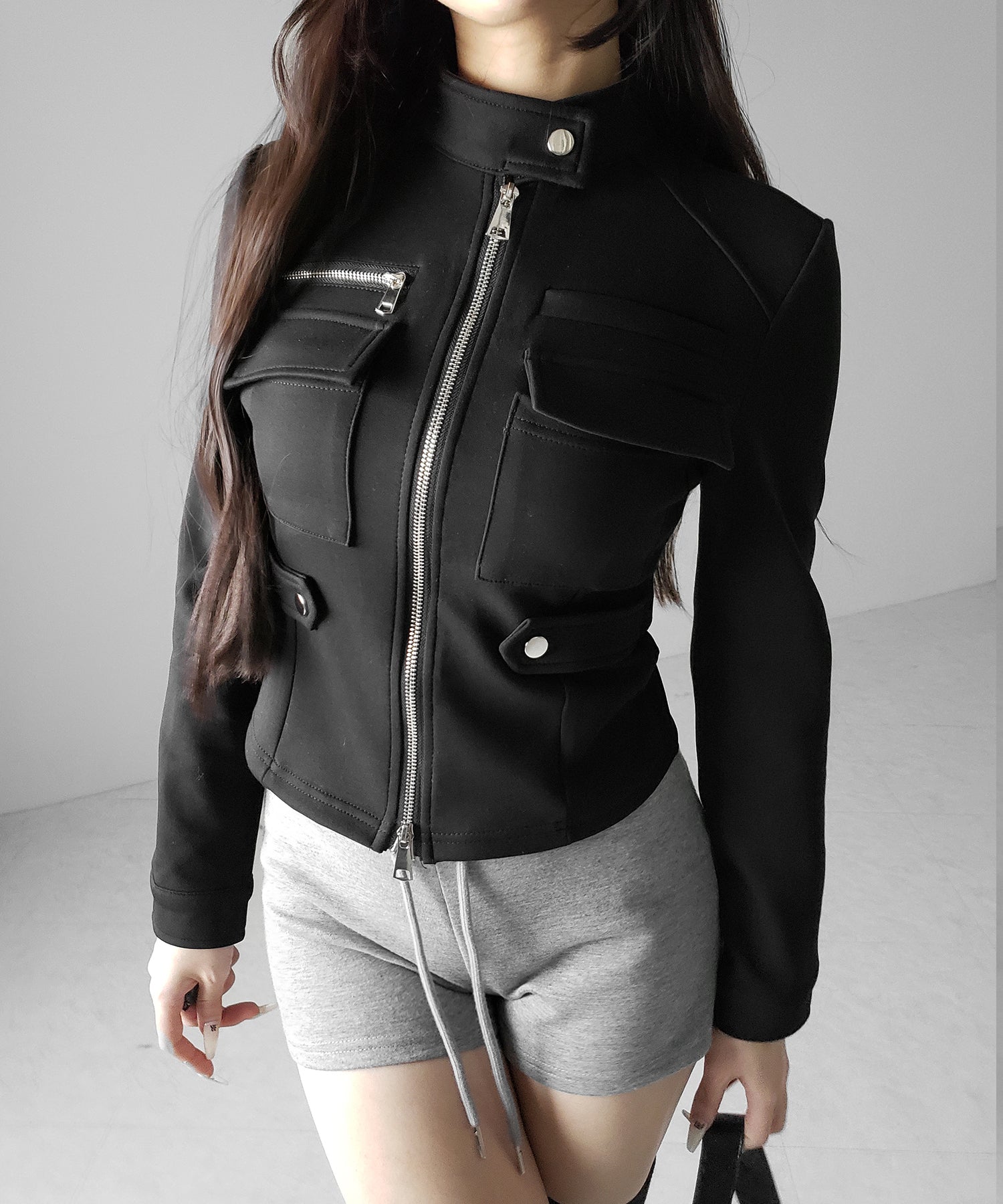 アウトポケットジップアップスリムカットジャケット / out pocket zip up slim cut jacket