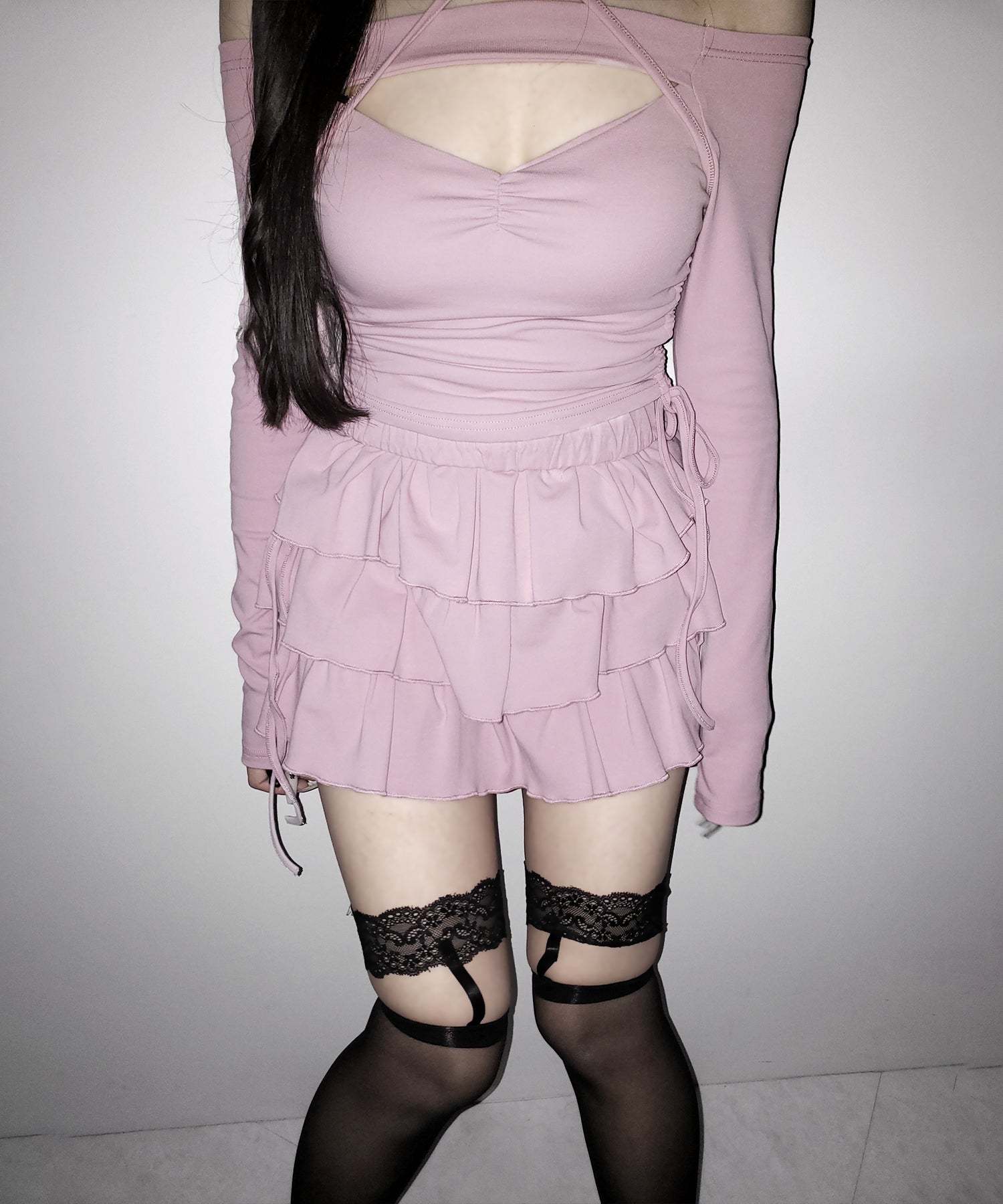 【 新色ピンク追加!4color 】3段フリルカットソーミニスカパン / 3 frill cutsew mini skirt pants