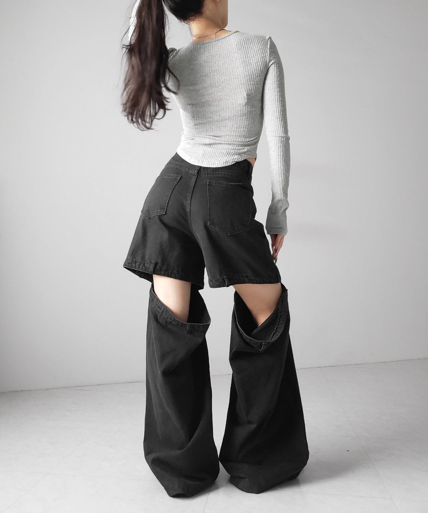 スナップボタンタイトリブカットソートップス / snap button tight ribbed cutsew tops
