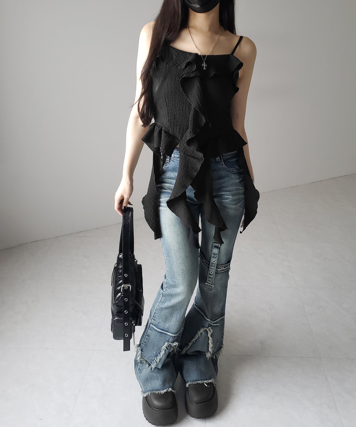 ラッフルフリルレイヤードビスチェキャミソール / ruffle frill layered bustier camisole