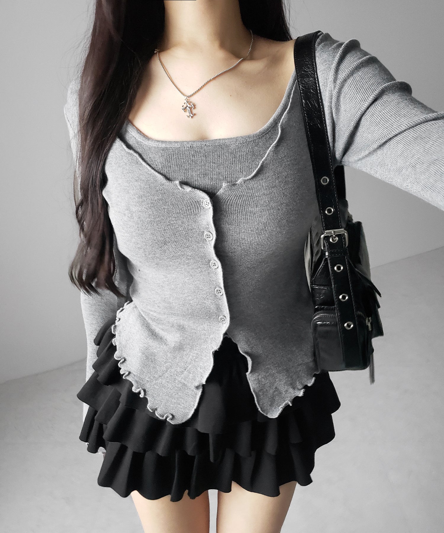 レイヤード風メロースリムニットカーディガン / layered mellow slim knit cardigan