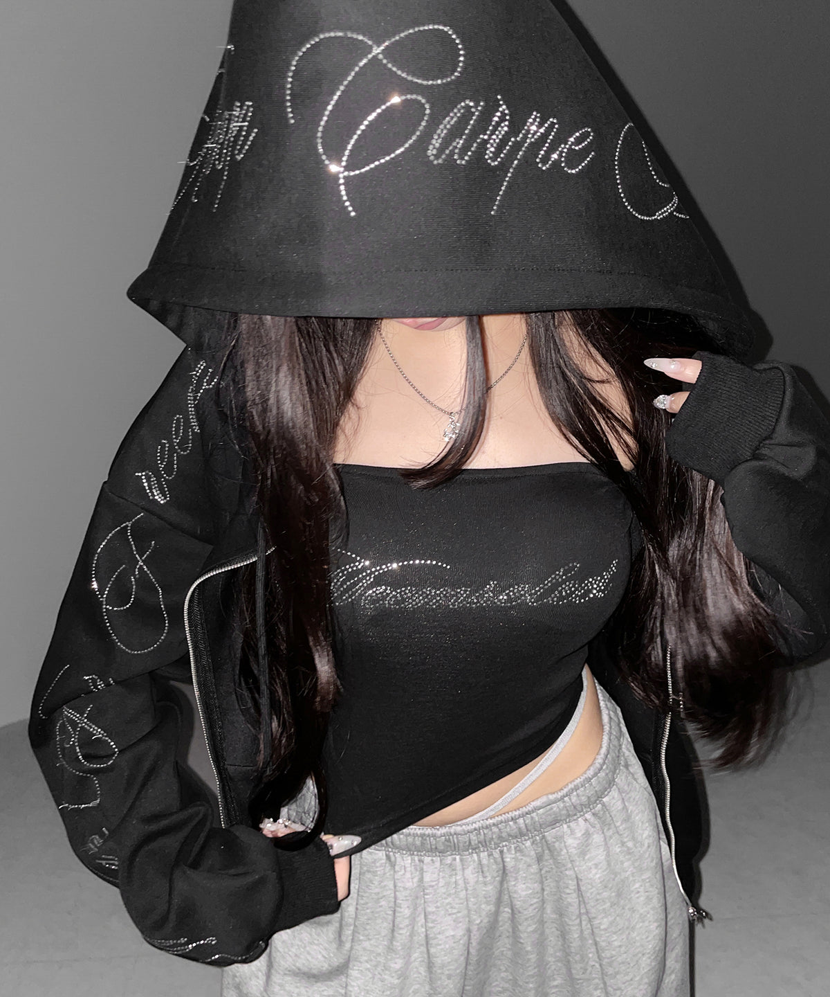 【 セットアップ可能 】ラインストーンロゴベアトップ / Rhine stone logo bare top