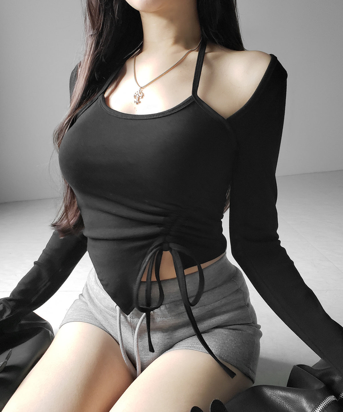 クロスリボンスクエアネック長袖Tシャツ / cross ribbon square neck long sleeve T-shirts