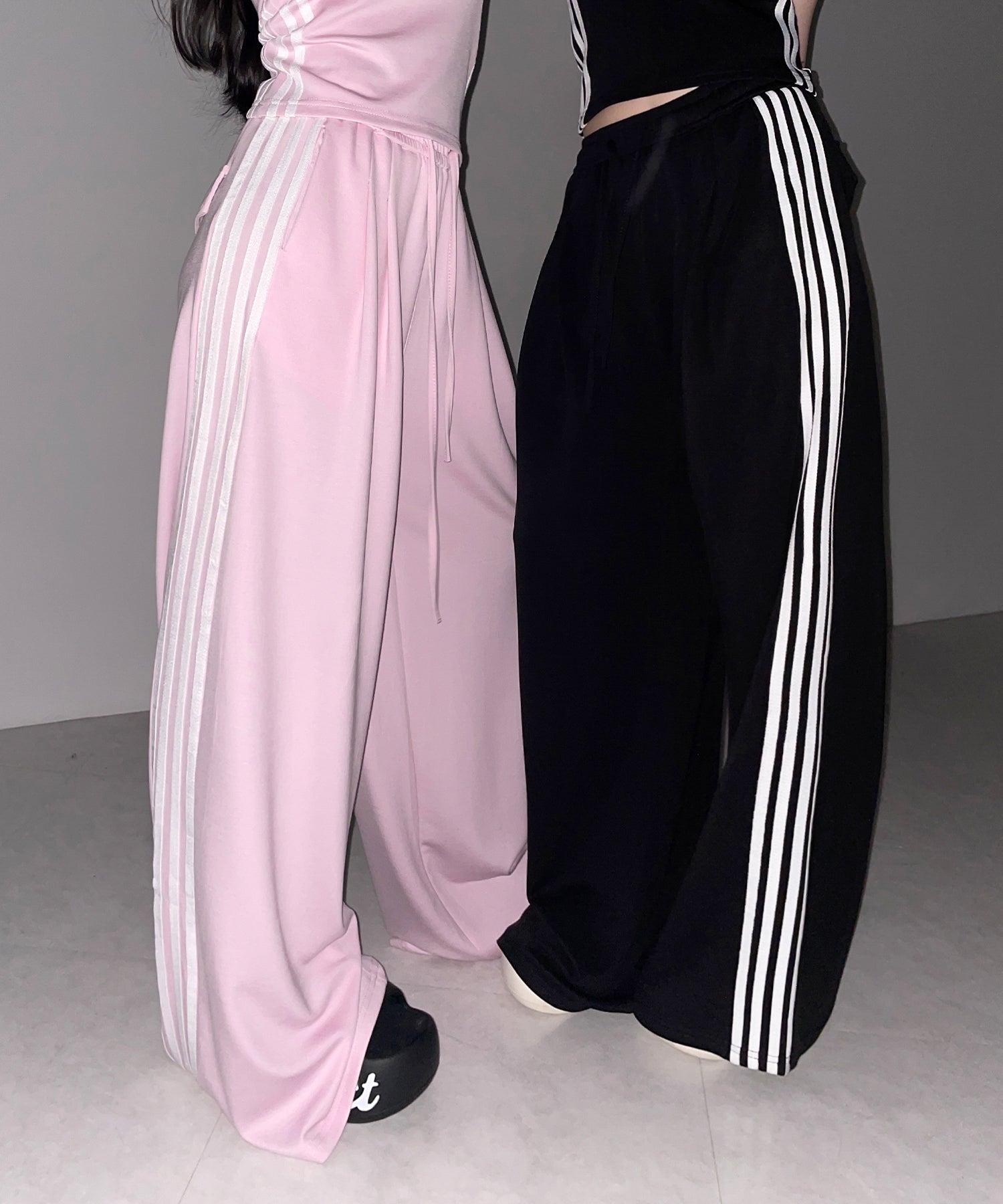 【 セットアップ 】サイドラインベアトップ+タックワイドカットソーパンツ SETUP / ( SETUP ) sideline bare top + tack wide cutsew pants
