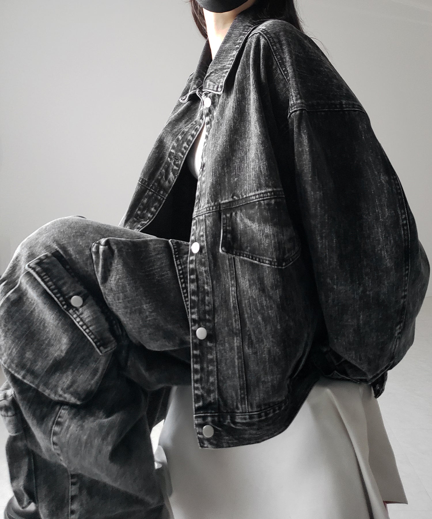 【 デニムセットアップ着用可能 】ヴィンテージケミカルブリーチヘビーワイドカーゴデニム / vintage chemical bleach heavy wide cargo denim