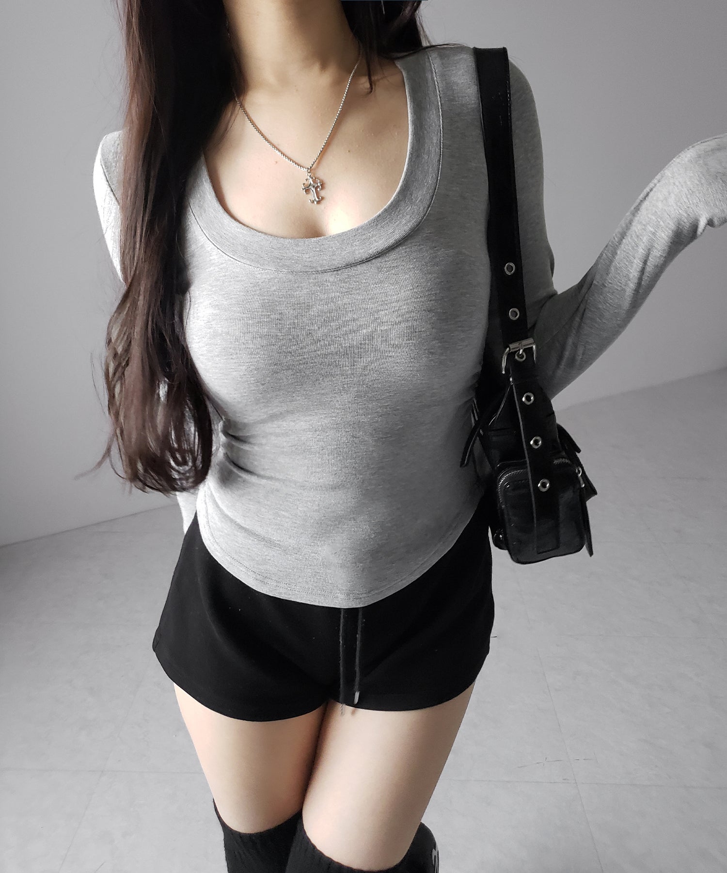 UネックスーパーフィットスリムロンT / U-neck super fit slim long sleeve T-Shirt