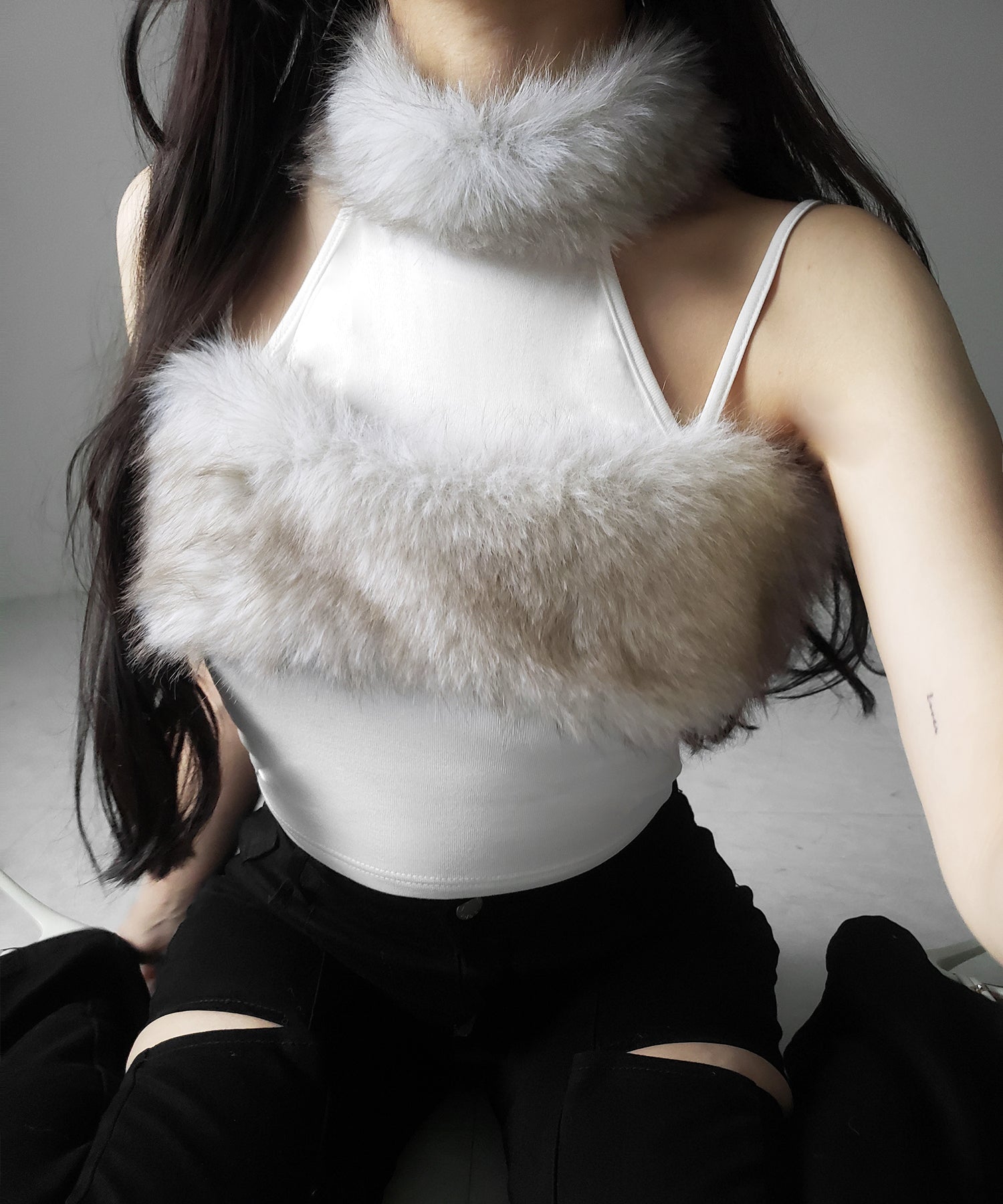 ファードッキングストラップトップス / fur docking strap tops