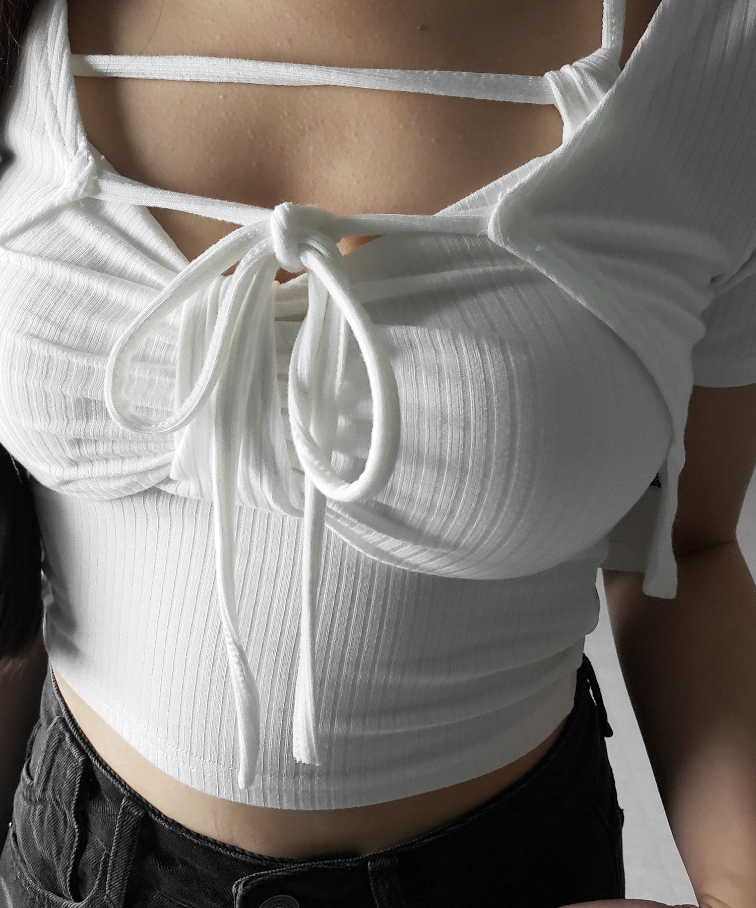 【 2点セット 】 2WAYストラップリブキャミソール + フロントリボンショートカーディガン SET / 2WAY strap lib camisole + front ribbon short cardigan