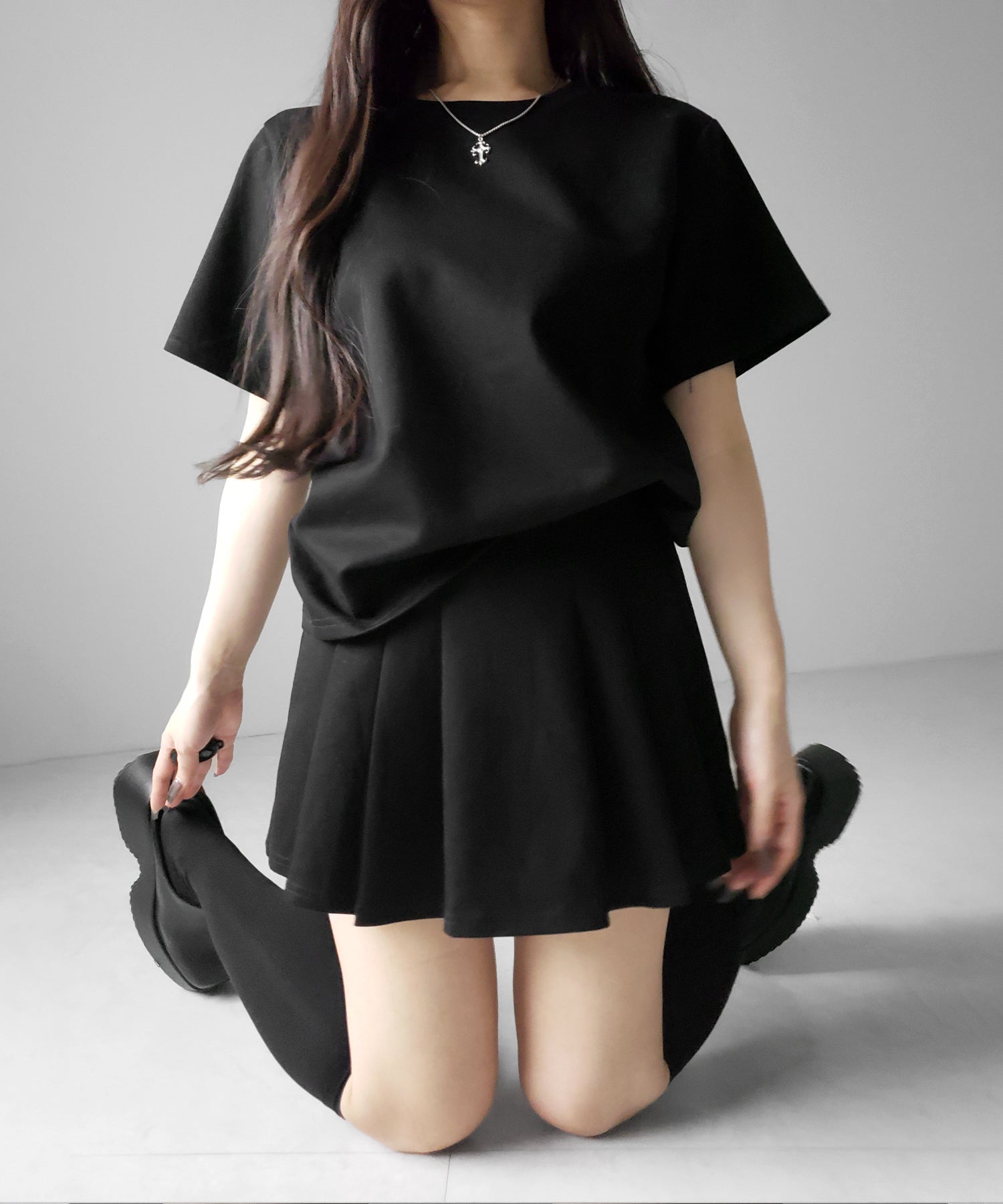 【 セットアップ 】オーバーサイズ半袖Tシャツ+プリーツミニスカート SET /( SETUP ) oversize shortsleeve Tee + pleated mini skirt SET