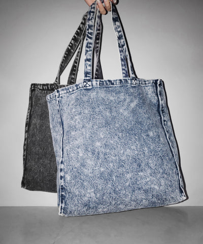 ヴィンテージケミカルブリーチビッグスクエアデニムトートバッグ / vintage chemical bleach big square denim tote bag