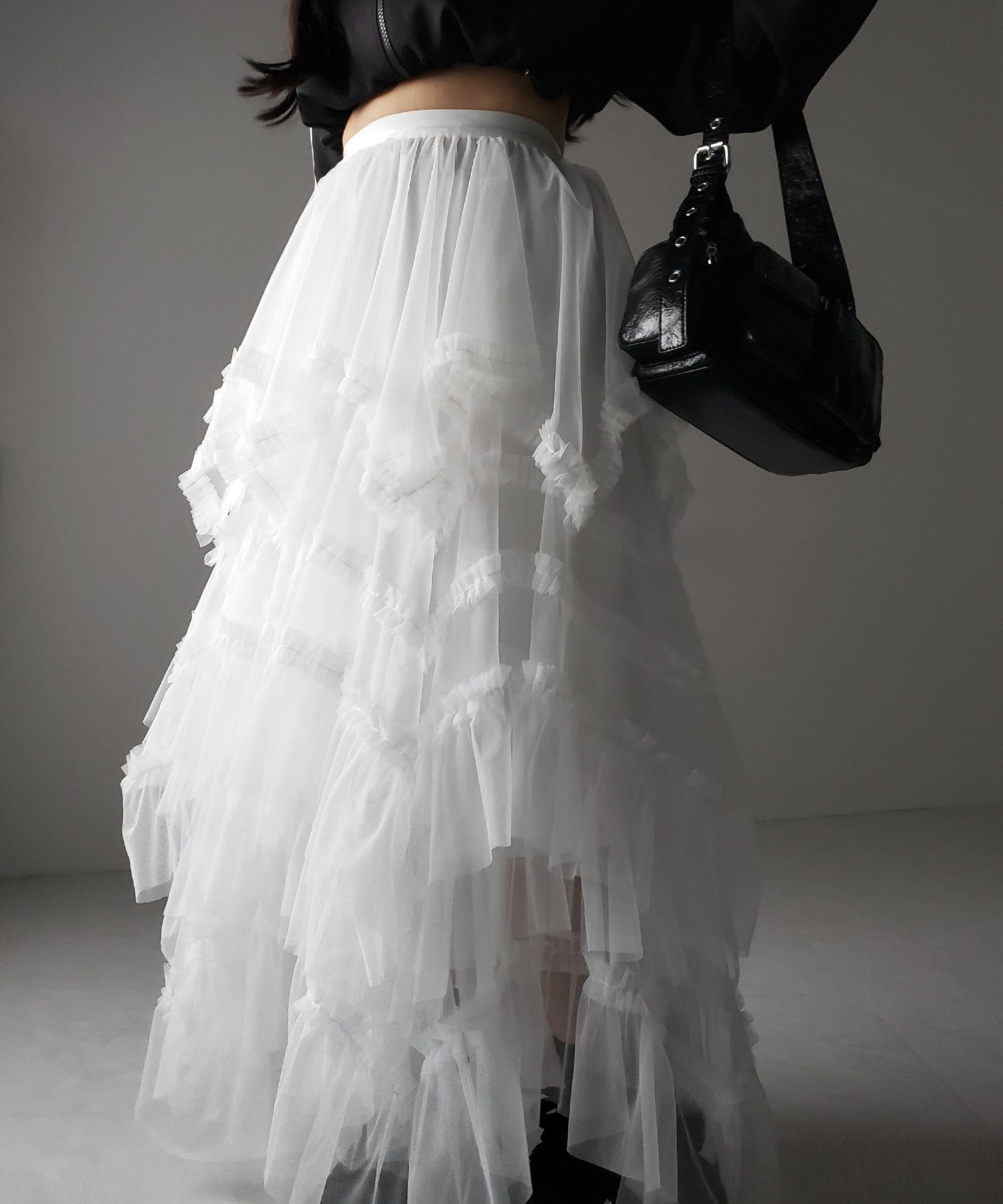 レイヤードボリュームフリルチュールスカート / layered volume frill tulle skirt