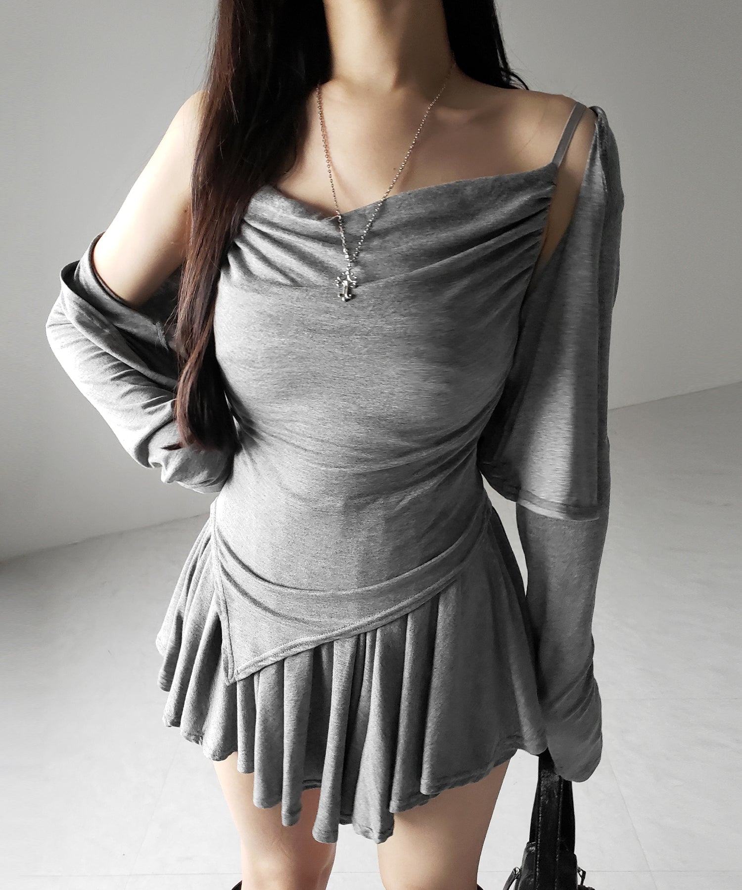 【 3点セット 】ドレープキャミ&カーディガン&ミニスカート ワンホンセットアップ / drape cami & cardigan & mini skirt wanghong set up