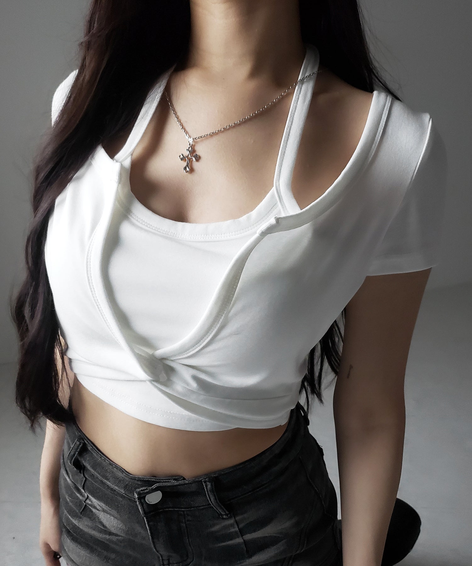 ホルターネックレイヤードショートぴちTシャツ / halter neck layered short pichi T-shirts