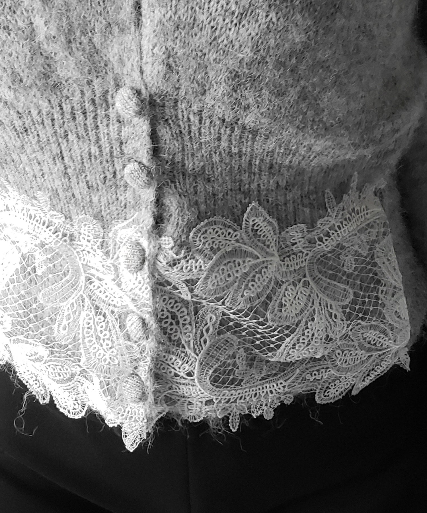 レースドッキングモヘアライクニットカーディガン / Lace docking mohair-like knit cardigan