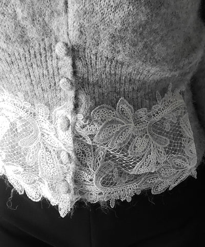 レースドッキングモヘアライクニットカーディガン / Lace docking mohair-like knit cardigan
