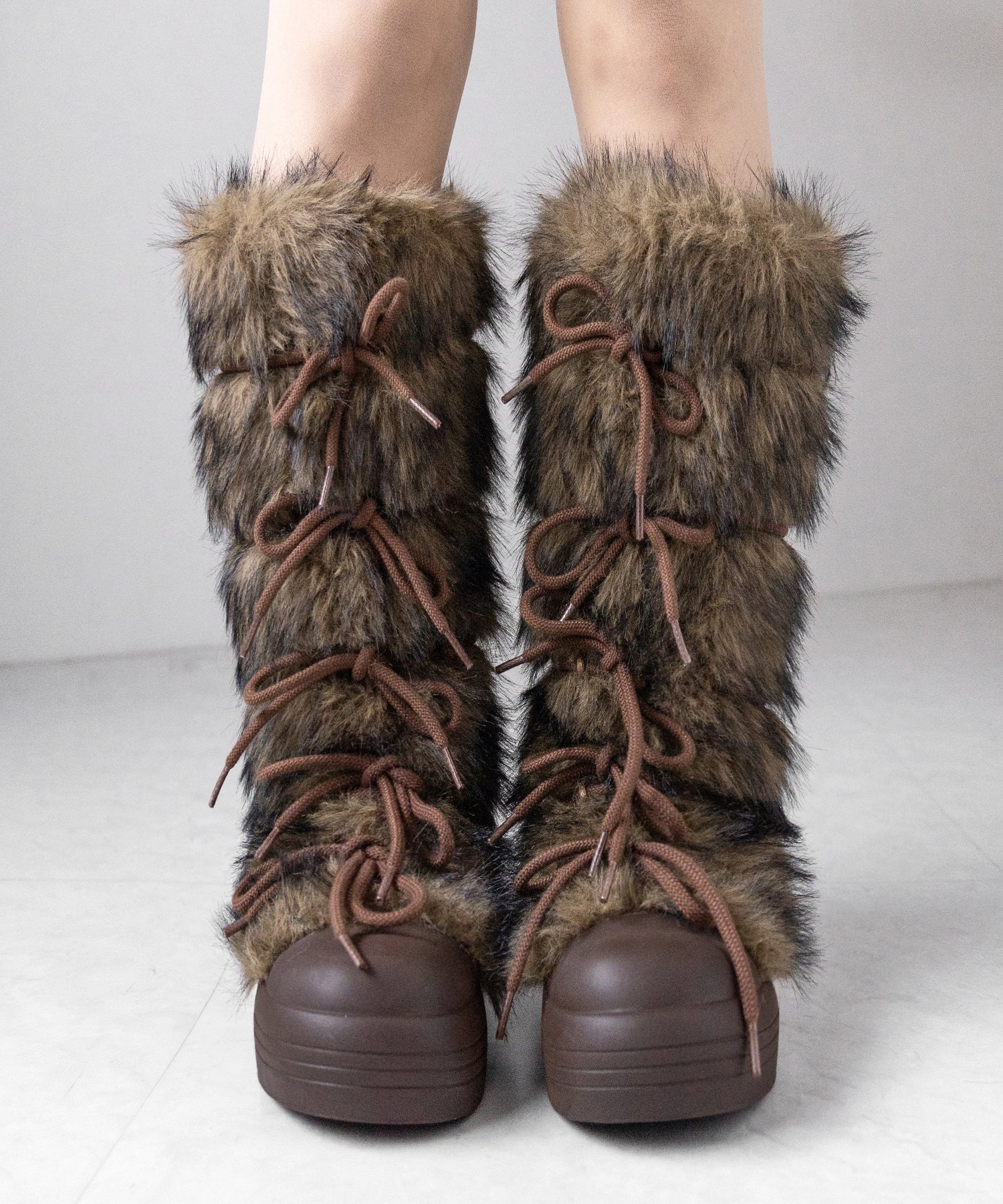 ボリュームフェイクファーレースアップロングブーツ / volume fake fur laceup long boots