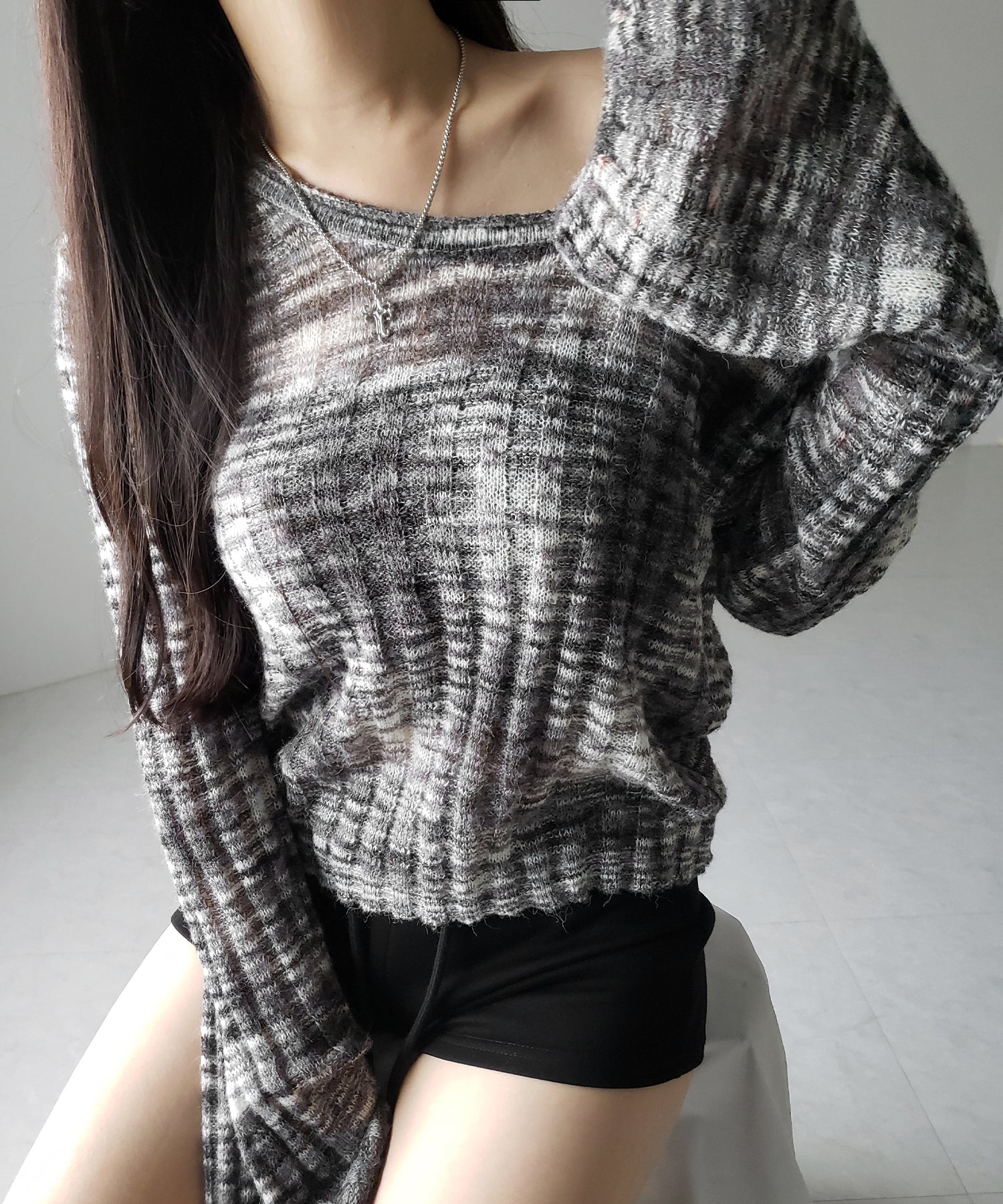 メランジルーズシアーリブニット / melange loose sheer rib knit