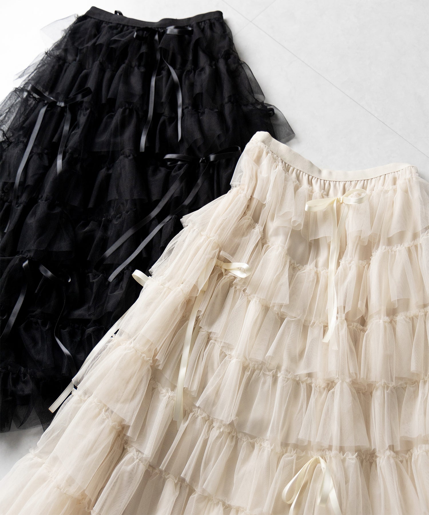 【 4color 】ストラップリボンバレエコアチュールスカート /strap ribbon ballet core tulle skirt