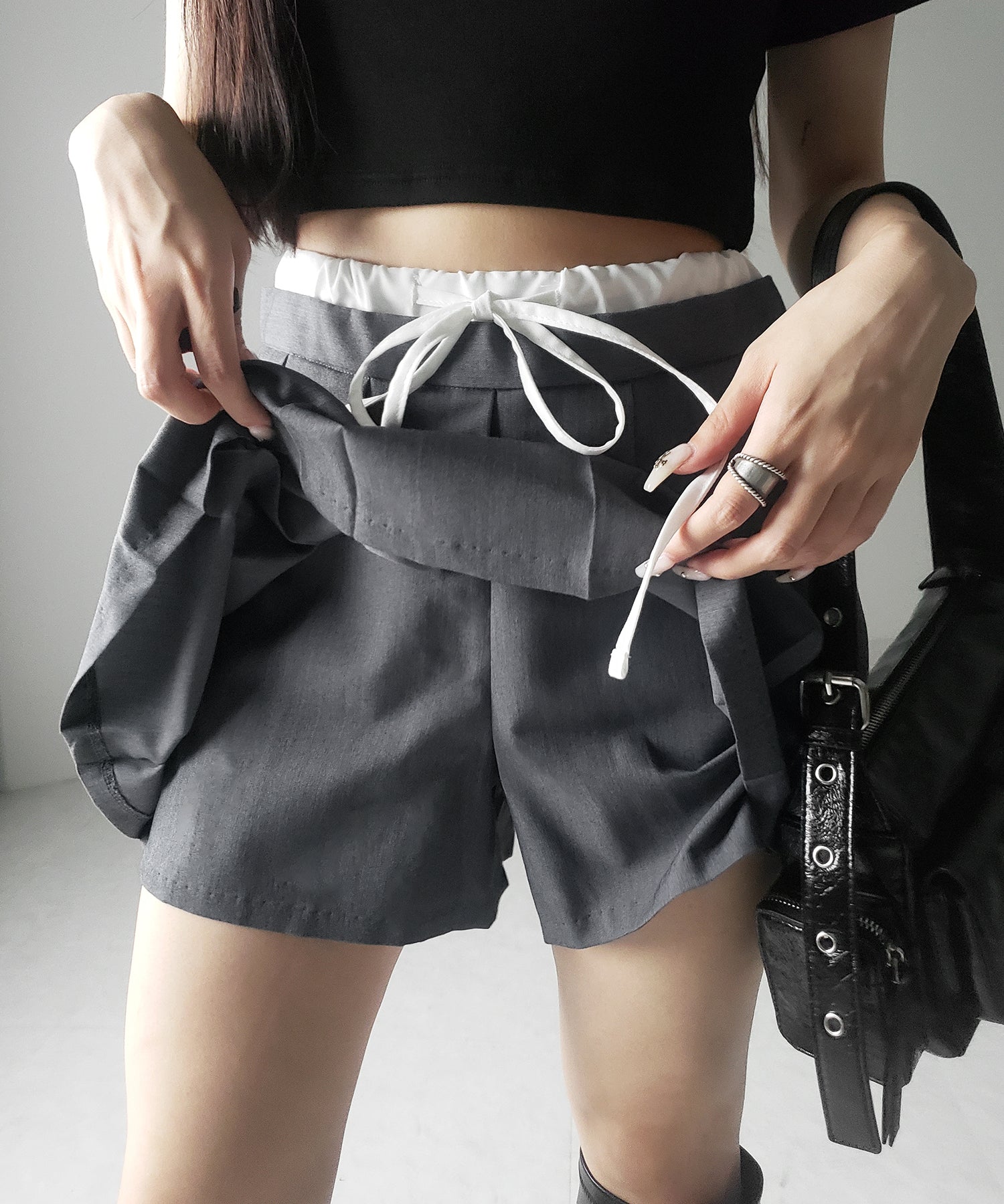 【 2color 】レイヤードプリーツミニスカパン / layered pleated mini skirt pants