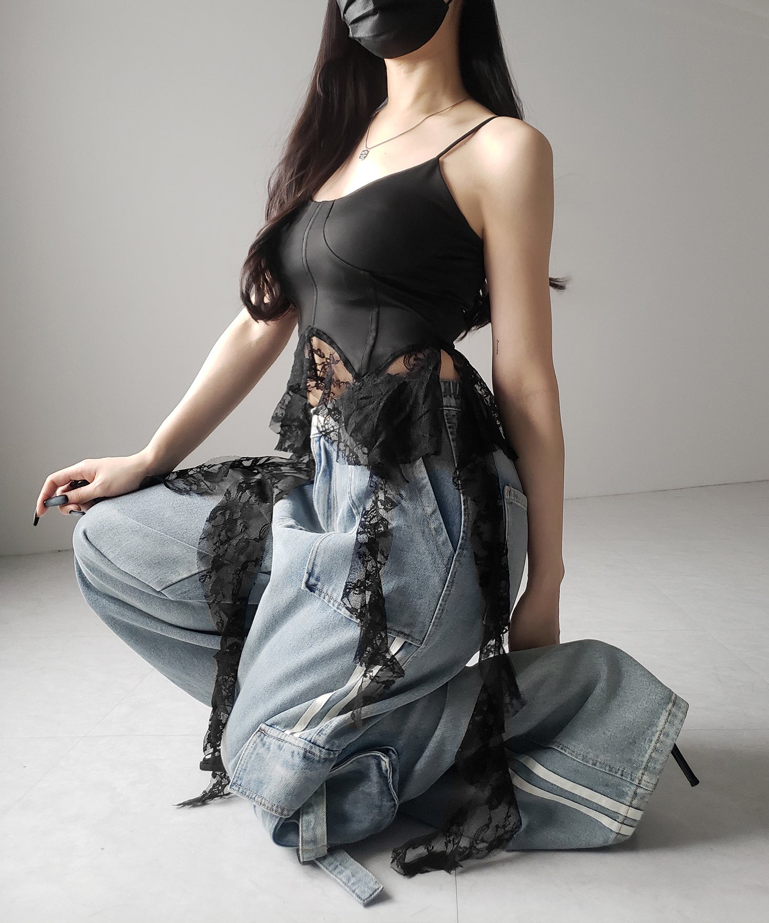 【 2color 】レースフリルレイヤードビスチェキャミソール / lace frill layered bustier camisole