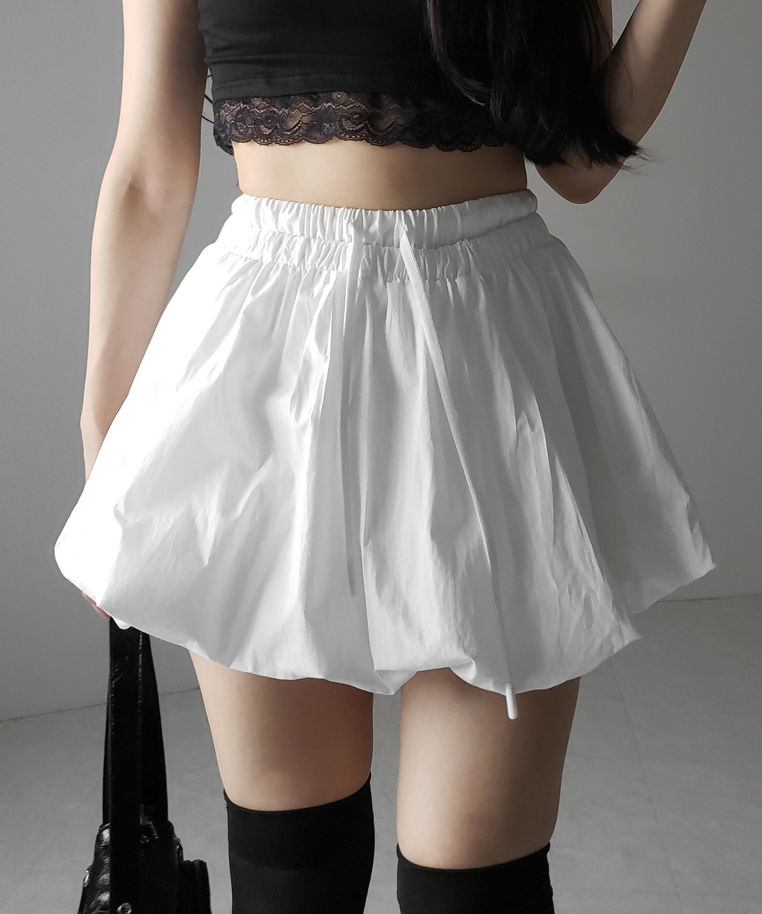 【 2color /インパン裏地付き 】フェイクレイヤードコットンバルーンミニスカート / fake layered cotton balloon mini skirt