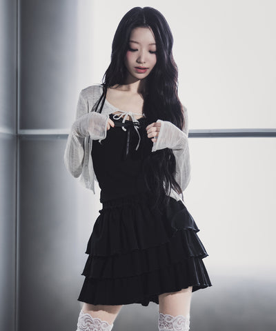 フロントリボンシアーニットショートカーディガン / front ribbon sheer knit short cardigan