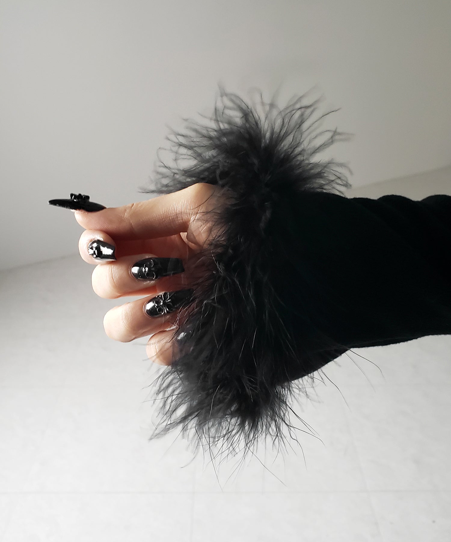 【 2color 】ファースリーブヘンリーネックリブトップス / fur sleeve henley neck lib tops