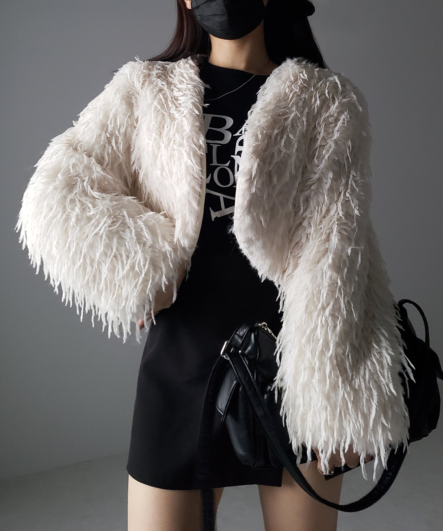 【 4color 】ムードフェザーワイドスリーブショートカーディガン/ mood feather wide sleeve short cardigan