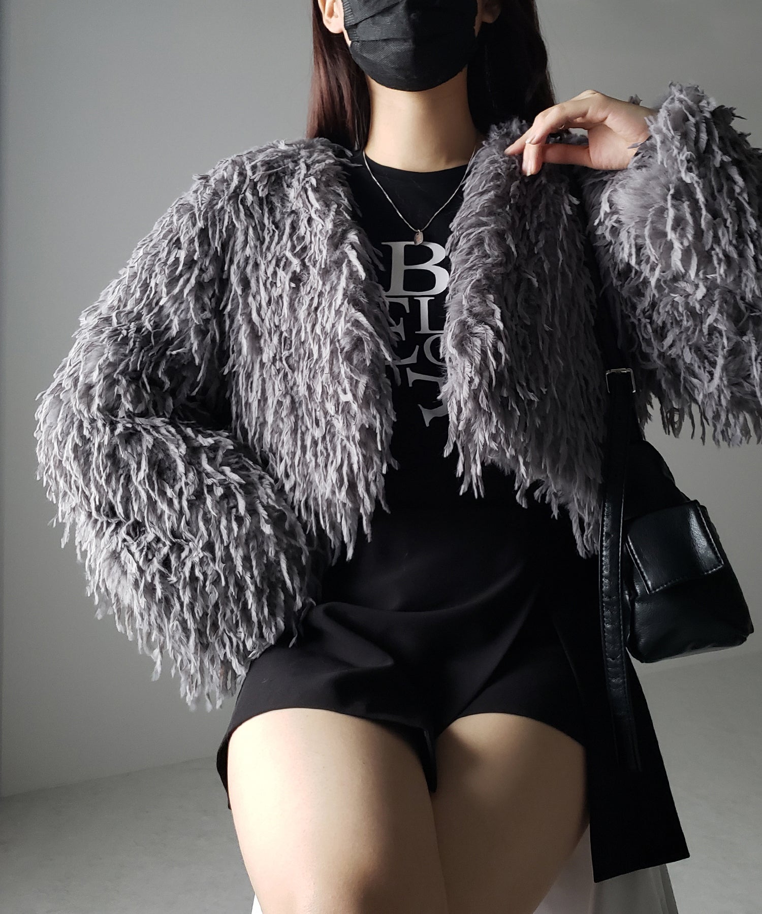 【 4color 】ムードフェザーワイドスリーブショートカーディガン/ mood feather wide sleeve short cardigan